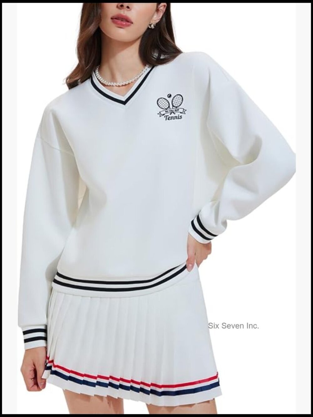 Long Sleeve Tennis Skirt Set 2 Piece Golf Outfit, V-Neck Sweater & Skort with